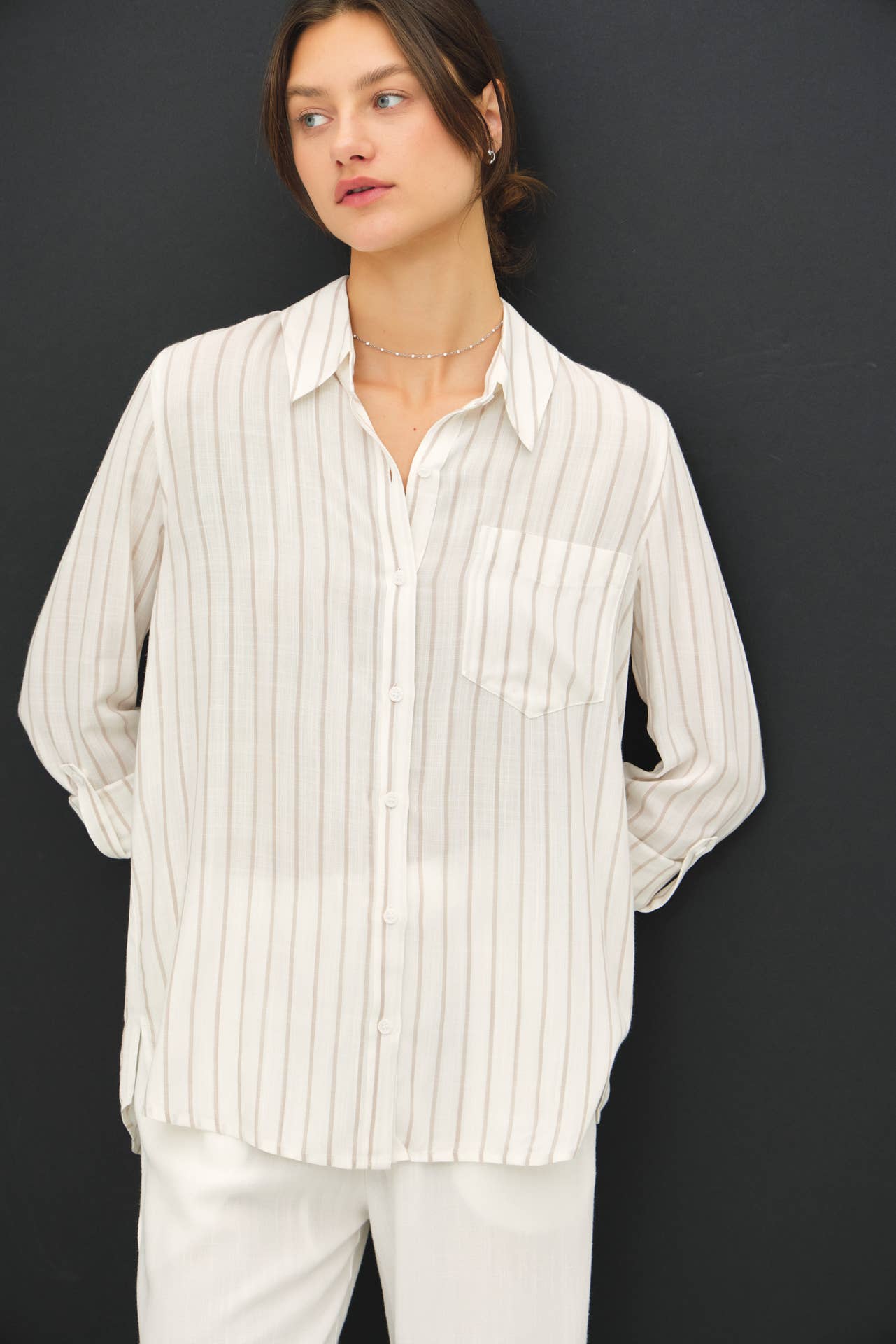 Be Cool - LIGHWEIGHT VERTICAL STRIPE BUTTON UP SHIRT