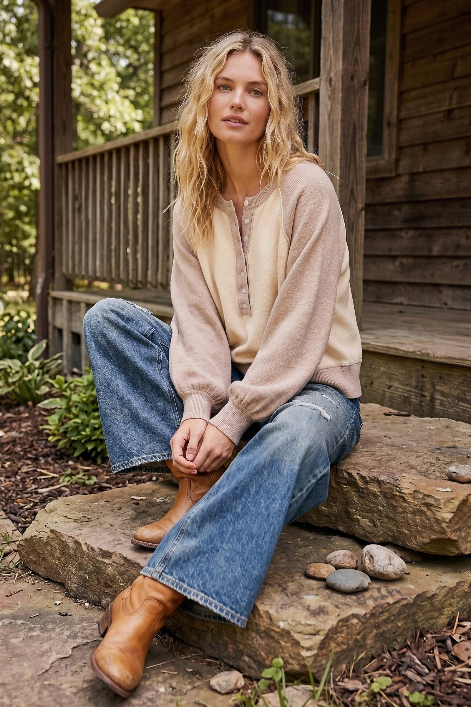 Sewn and Seen - Color Block Henley Sweater