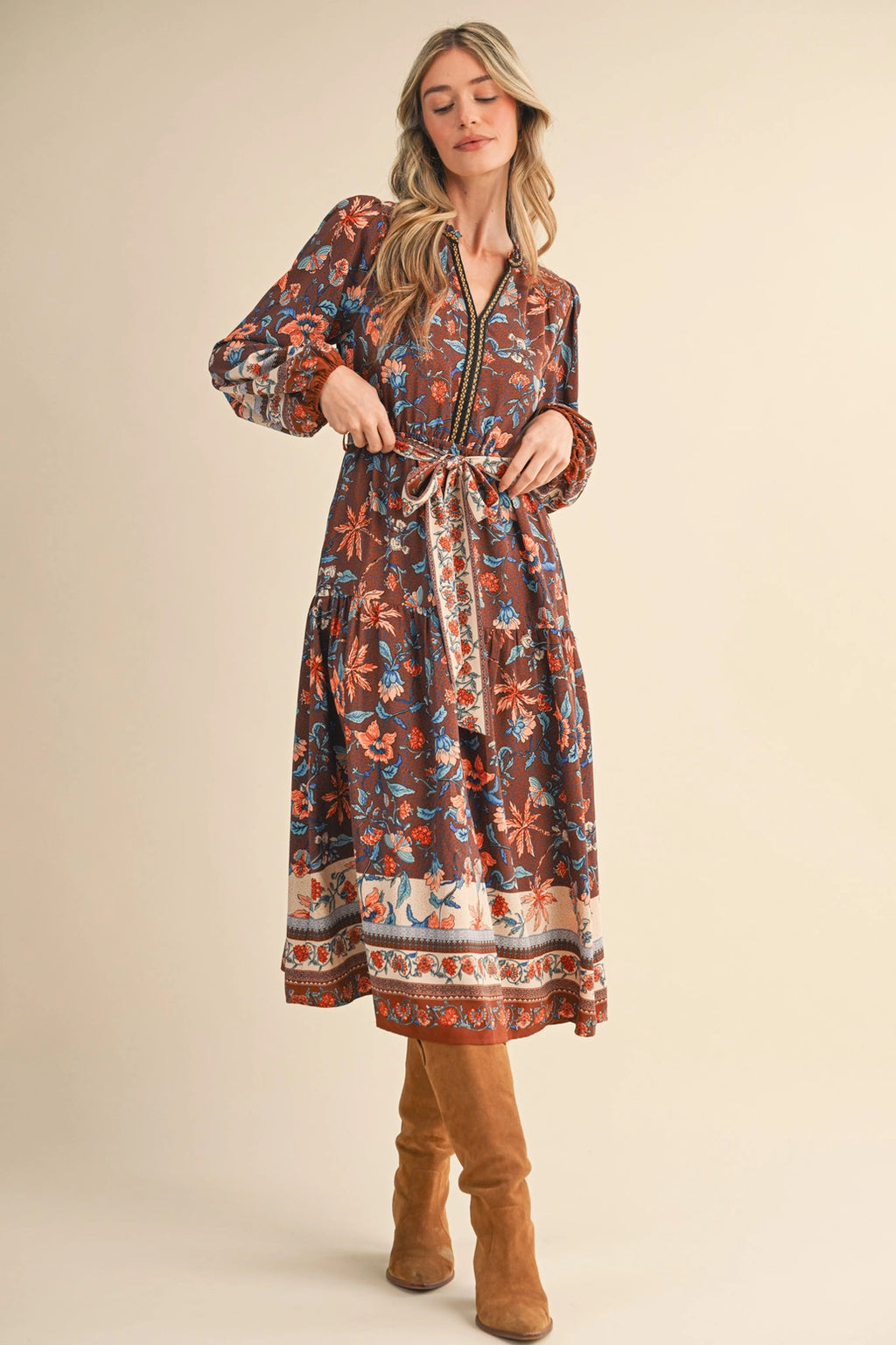 Floral Border Midi Dress