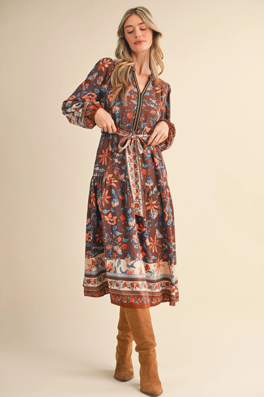 Floral Border Midi Dress