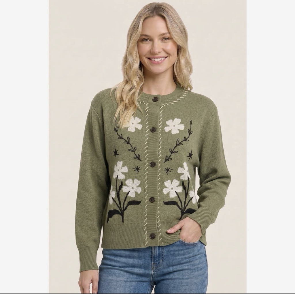 Floral Stitched Cardigan