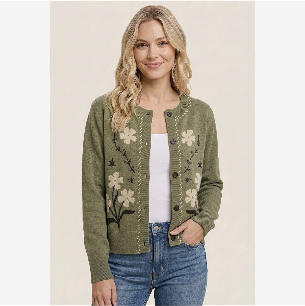 Floral Stitched Cardigan