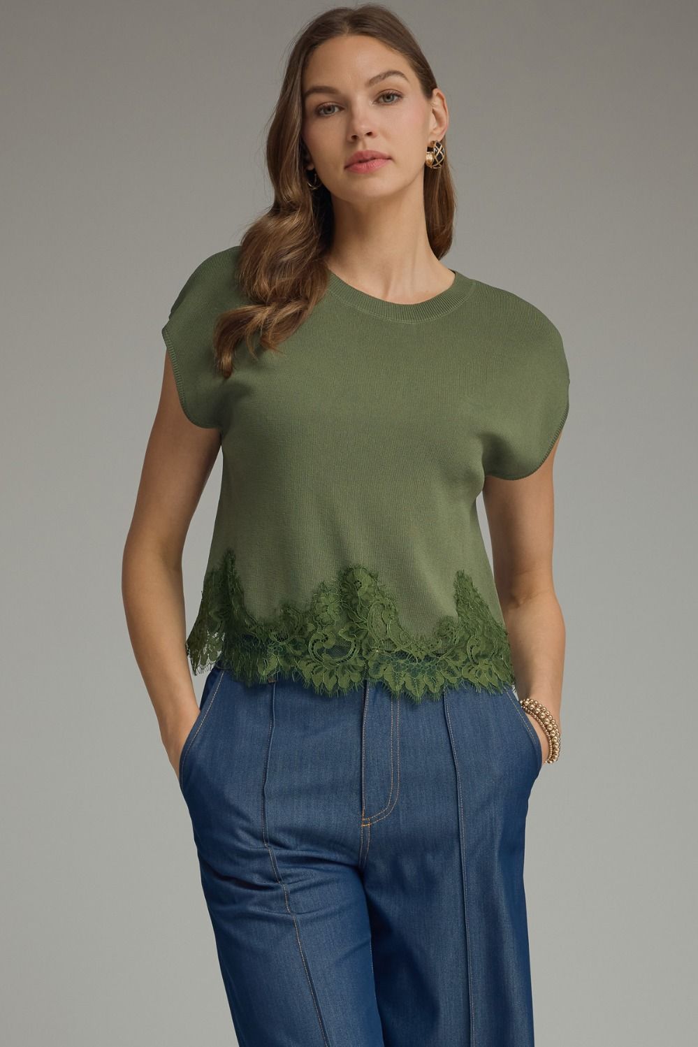 Olive Lace Detail Top