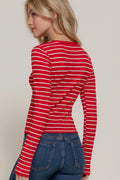 Striped Crew Neck Top Red/White