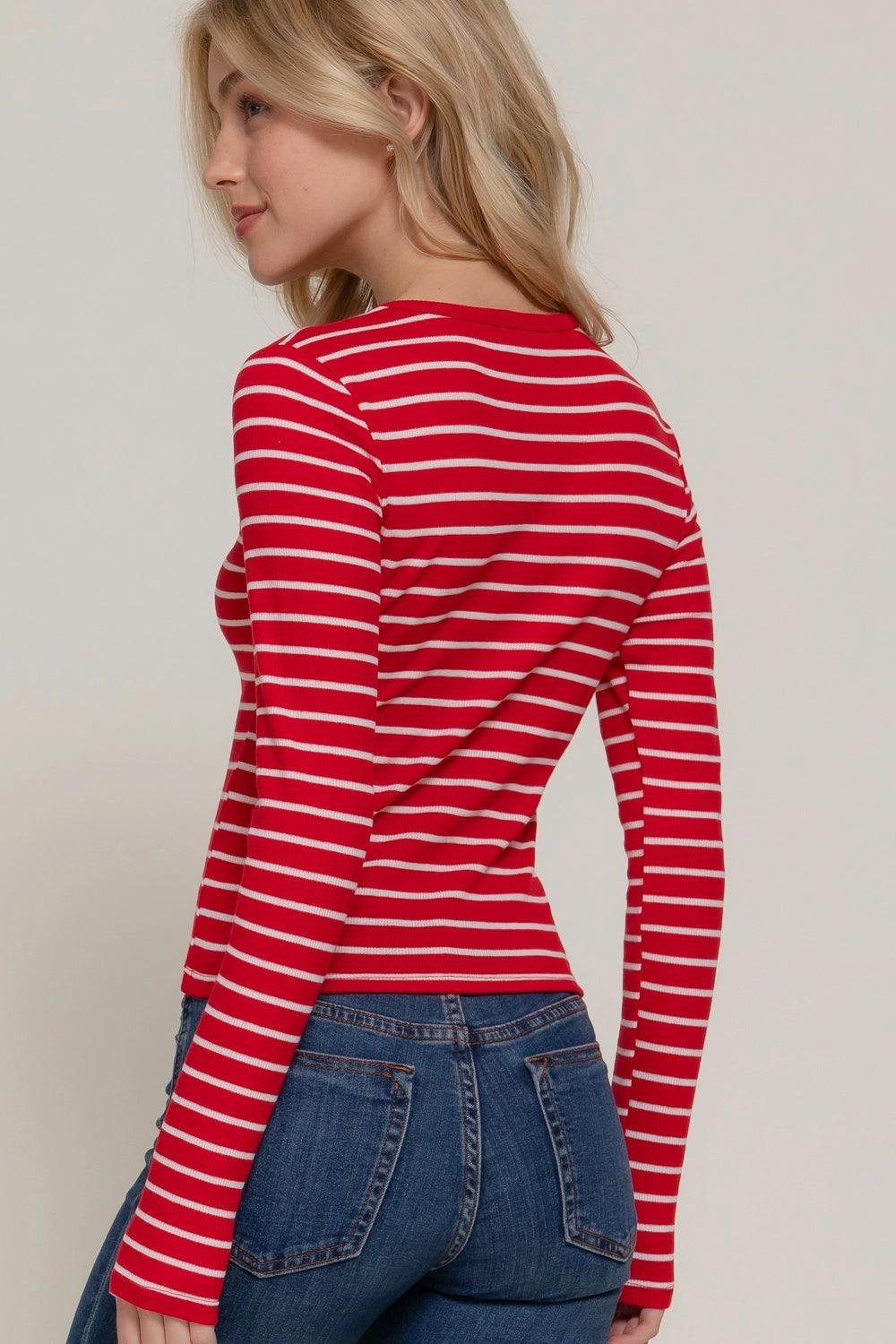 Striped Crew Neck Top Red/White