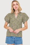Olive Bubble Sleeve Top