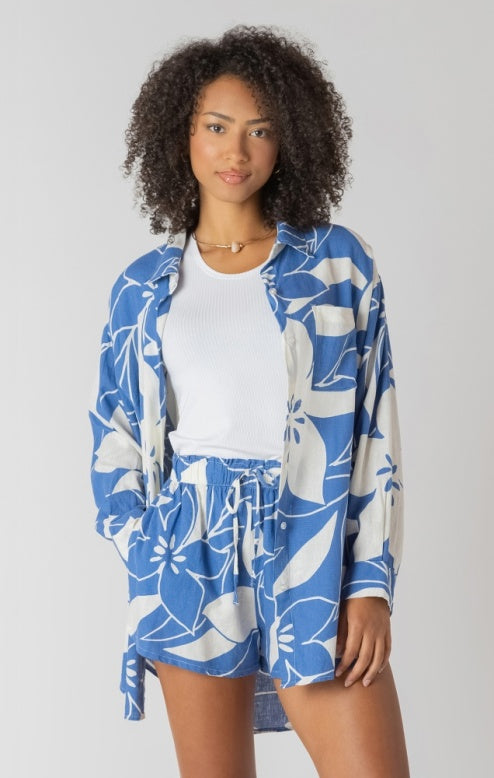 Azure Floral Linen Top