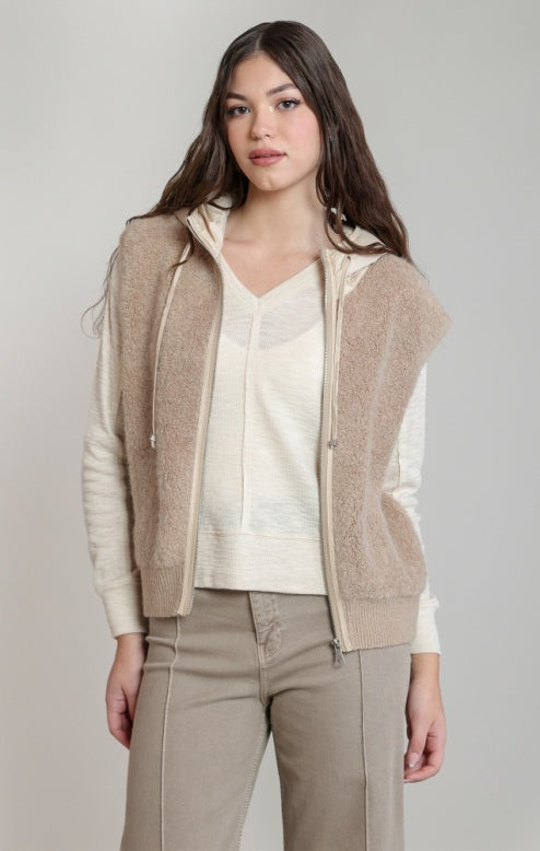Beige Boucle Hooded Vest