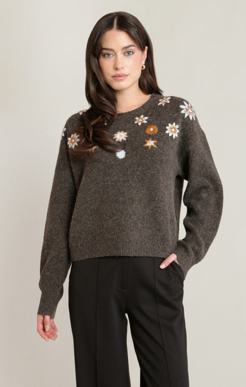 Embroidered Flower Sweater
