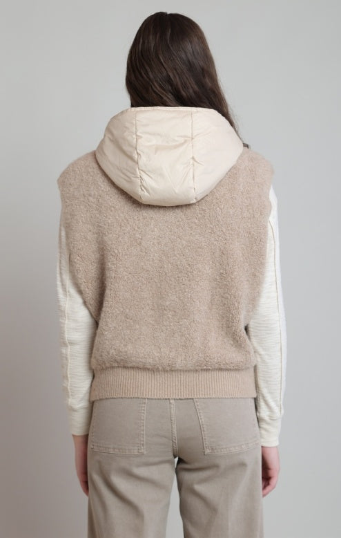 Beige Boucle Hooded Vest