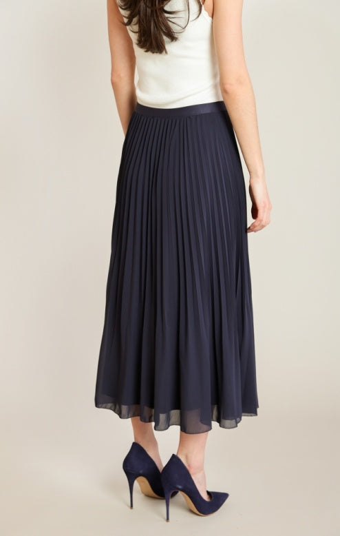 Navy Pleated Midi Skirt