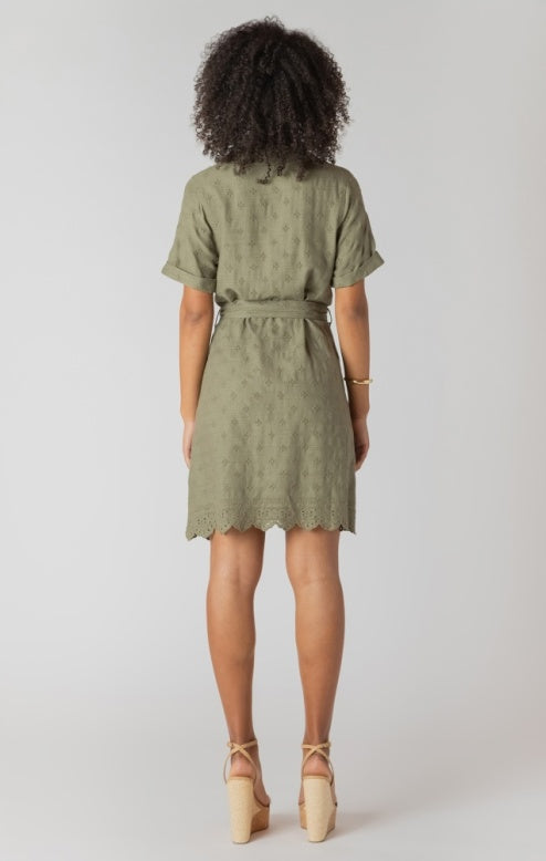 Linen Belted Eyelet Shirt Dress