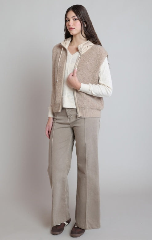 Beige Boucle Hooded Vest