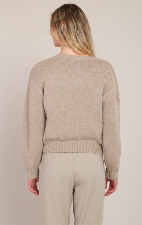 Soft Oatmeal Flower Sweater