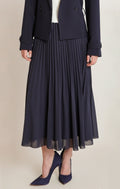 Navy Pleated Midi Skirt