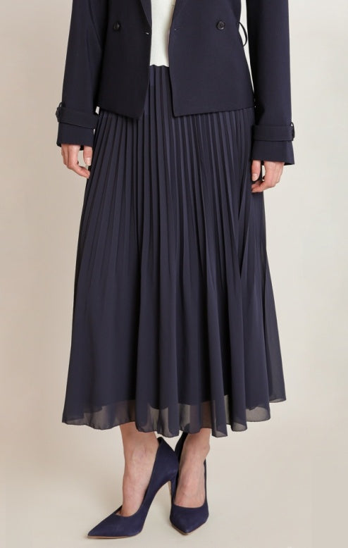 Navy Pleated Midi Skirt
